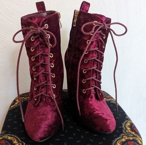 Victorian Witchy Halloween Wine Winklepicker Zip Up Boots